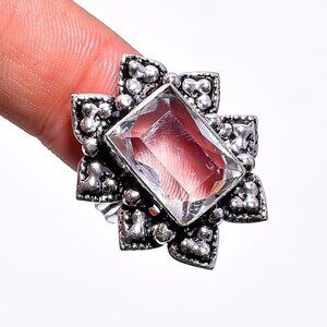 Vintage Art Deco Sterling Silver Quartz Ring 6.5